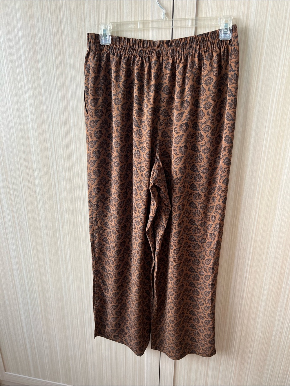 Anne Klein Black on Brown floral Wide Leg Pants Sz14